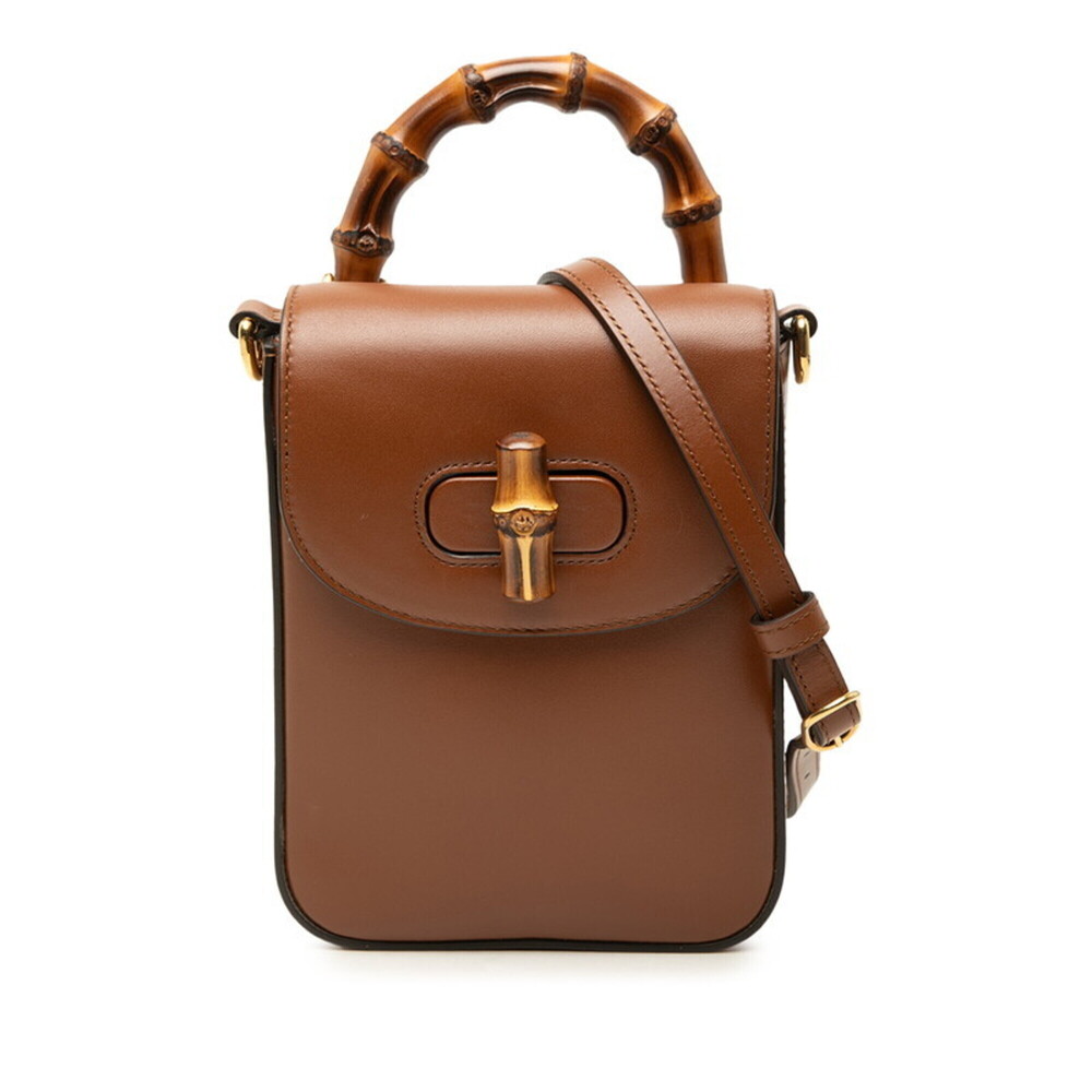 Gucci Bamboo Handbag Shoulder Bag Mini Backpack 3-Way 702106 Brown Leather Wo...